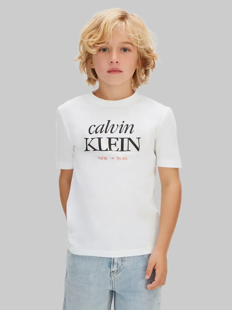 Детская футболка с большим логотипом Calvin Klein, белый