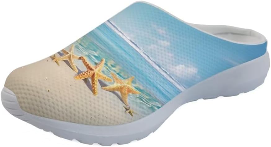 

Мужские садовые сабо GLENLCWE, женские сабо-сандалии, сетчатые пляжные тапочки для душа, повседневные мюли с поддержкой свода стопы для дома и улицы, Hawaiian Starfish on Beach