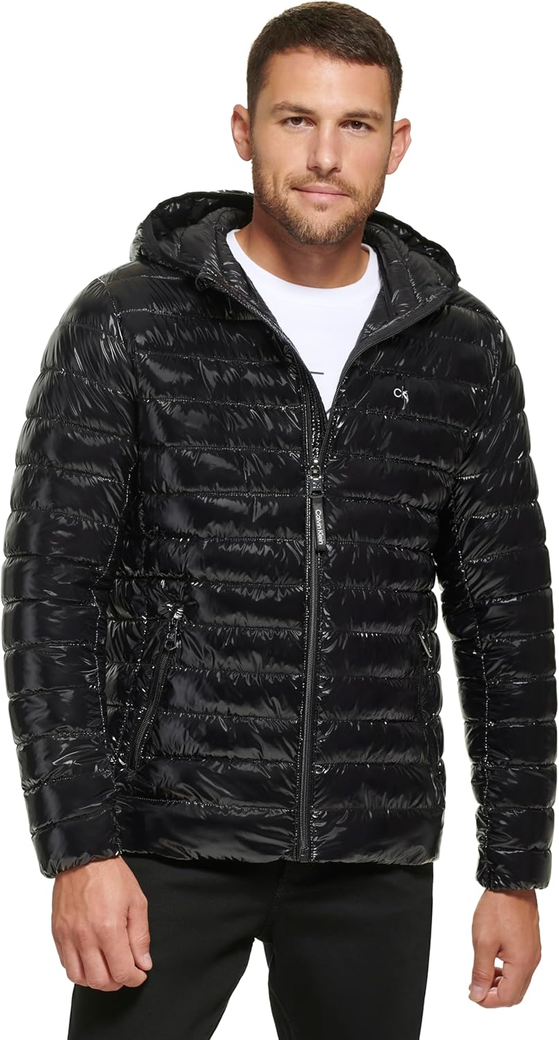 

Мужская ультралегкая водонепроницаемая куртка-пуховик с капюшоном Calvin Klein, Shiny Black