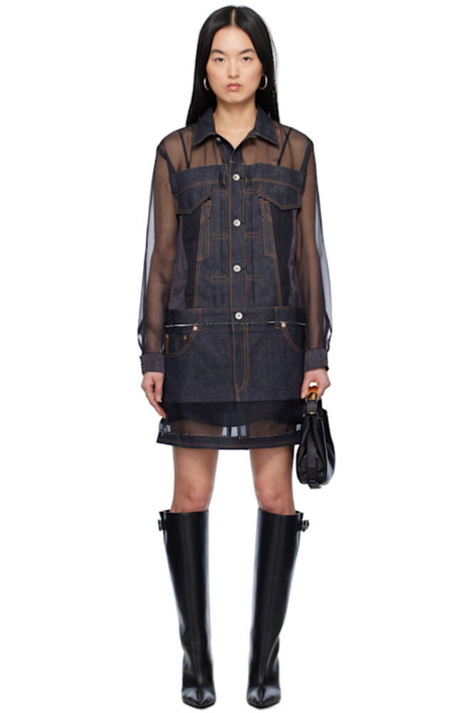 

Мини-платье из денима цвета индиго sacai