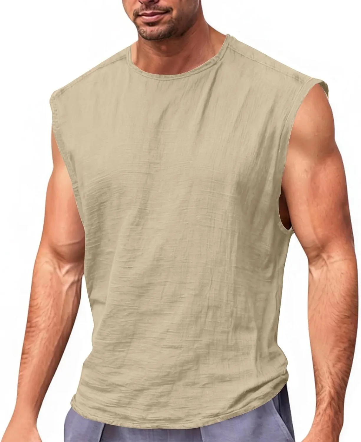 

Мужская летняя безрукавка Cotton Linen, Crew Neck, для пляжа и спортзала