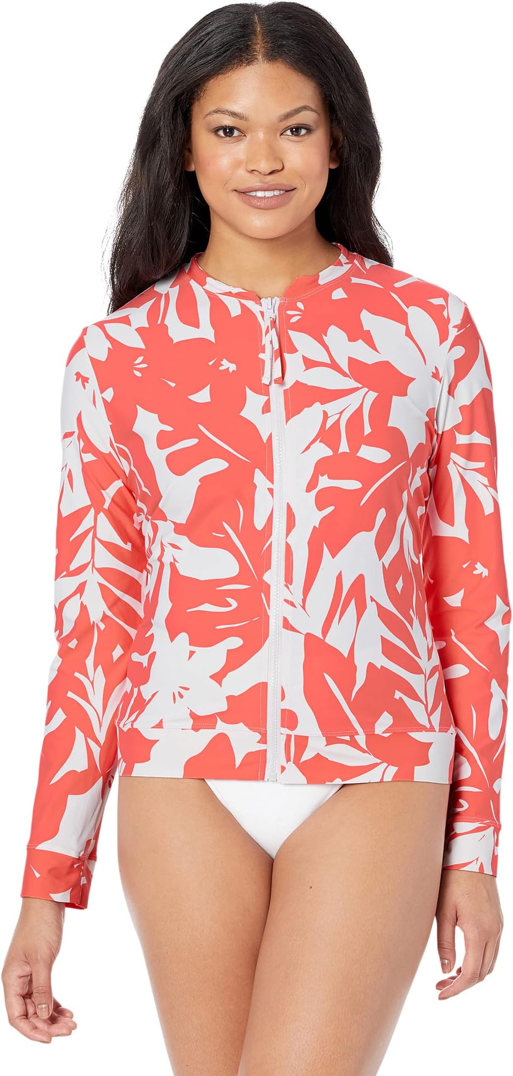 

Купальник Anne Cole Long sleeve Front Zip Rashguard, цвет Coral Print