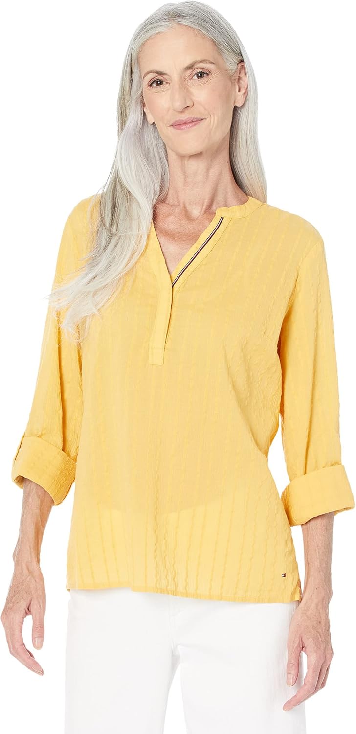 

Женская рубашка Tommy Hilfiger с длинными рукавами и Y-образным вырезом, Deep Maize