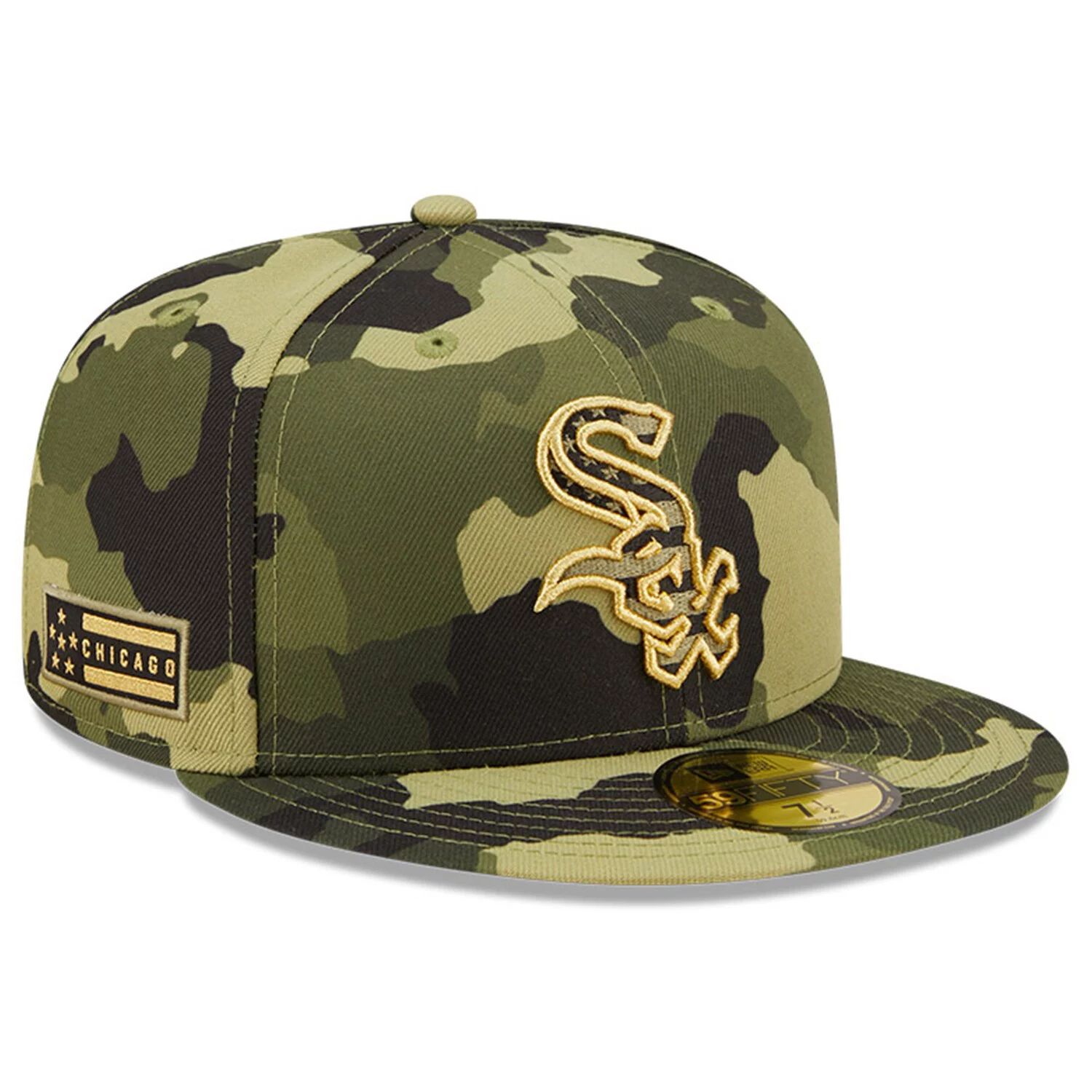 

Мужская камуфляжная кепка New Era Chicago White Sox 2022, День вооруженных сил на поле 59FIFTY, облегающая шляпа