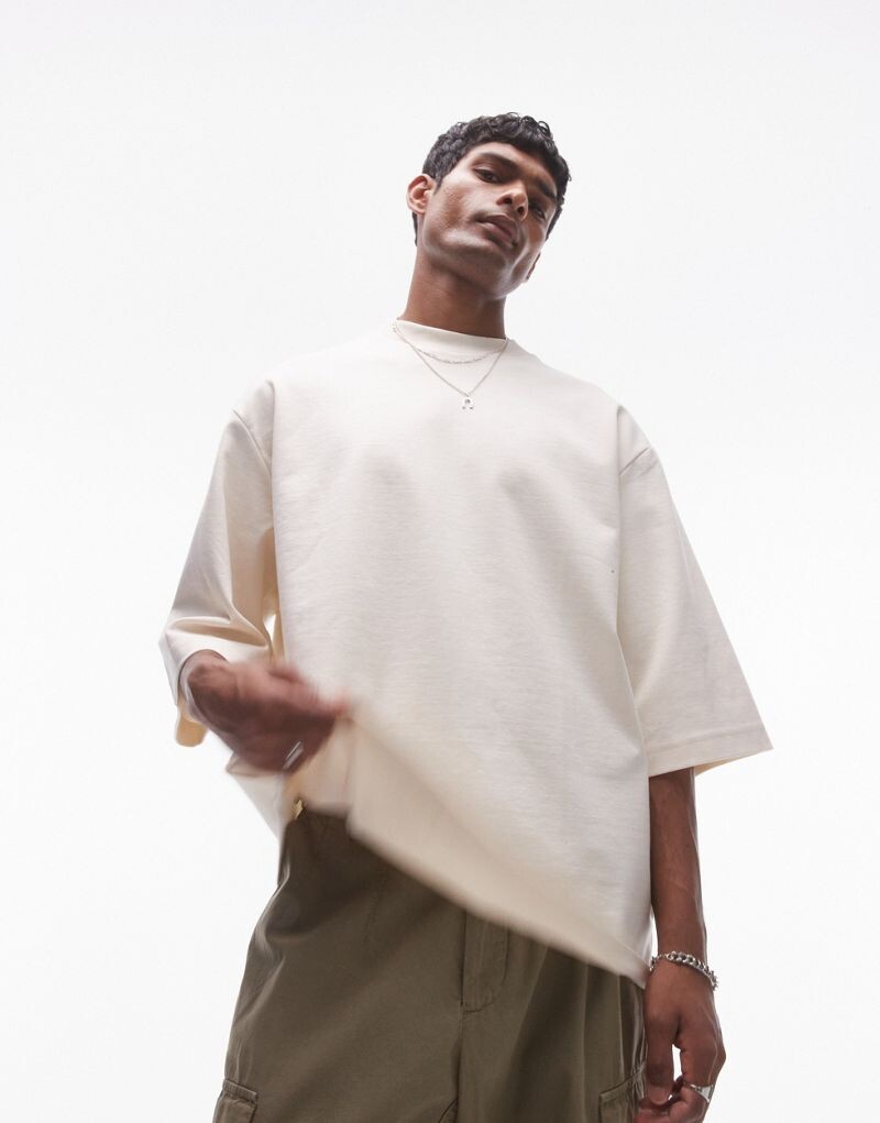 

Бежевая футболка оверсайз с короткими рукавами премиум-класса Topman