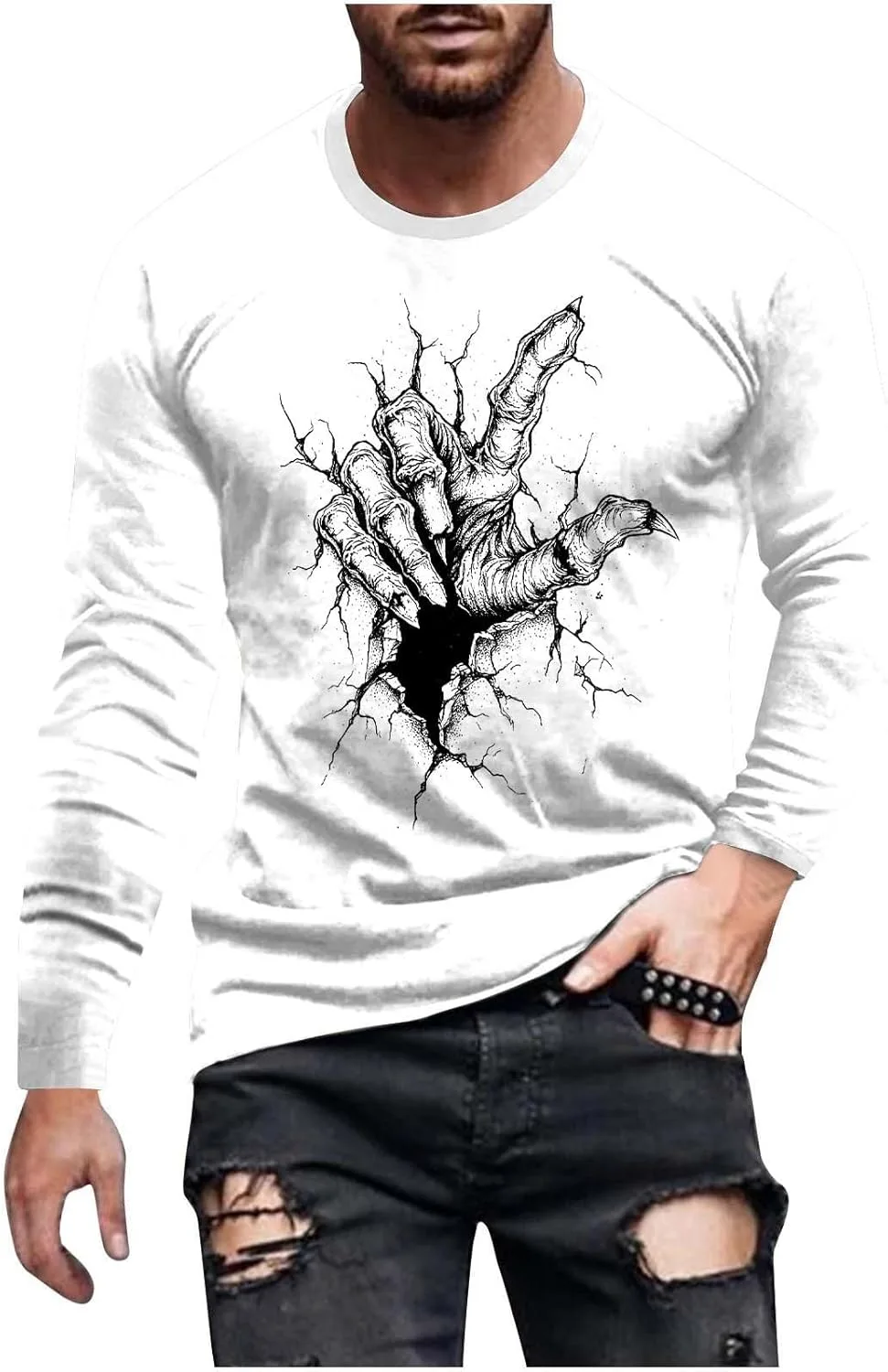 

Мужская футболка с принтом скелета Halloween, Long Sleeve
