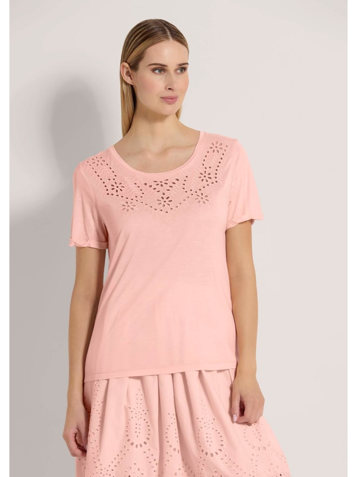 

MADELEINE Футболка с короткими рукавами и вышивкой в виде люверсов нежно-розового цвета, Розовый, MADELEINE Футболка с короткими рукавами и вышивкой в виде люверсов нежно-розового цвета