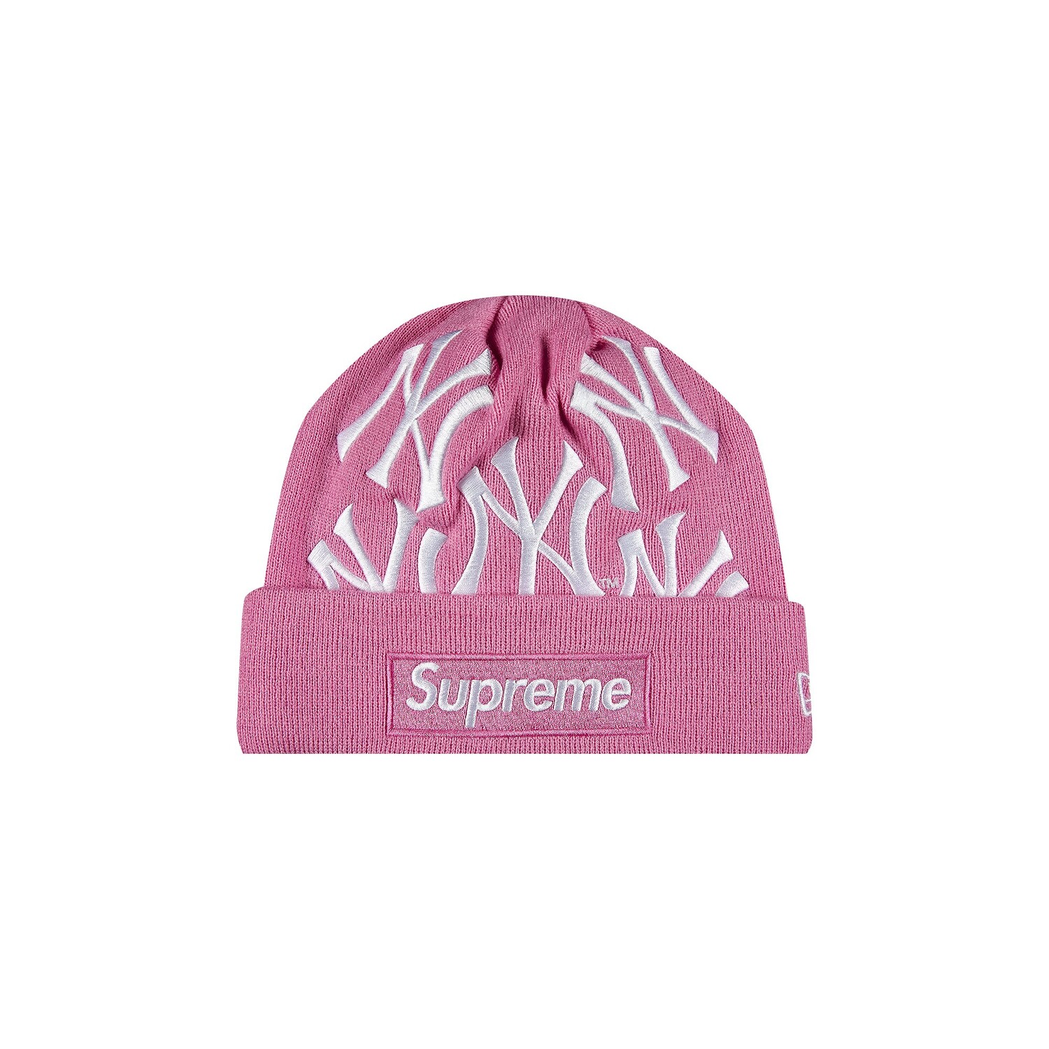 

Шапка-бини с логотипом Supreme x New York Yankees x New Era, цвет Розовый