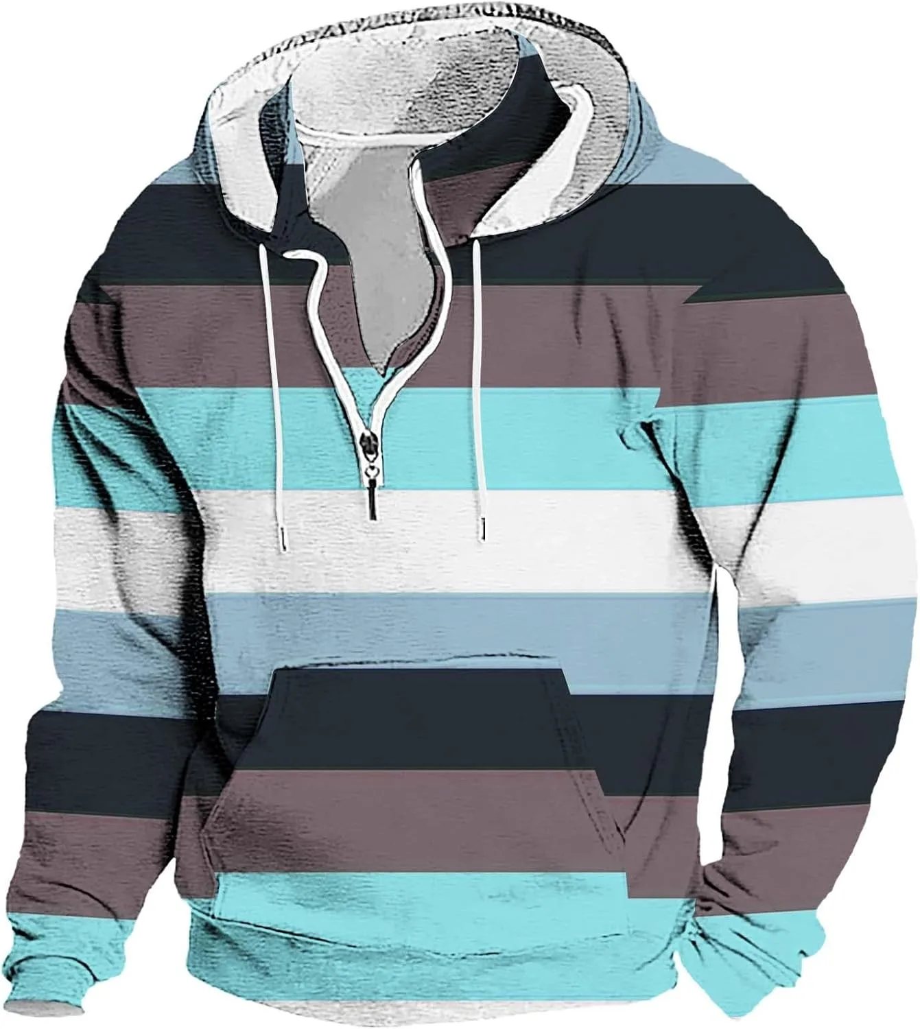 

Мужской полосатый худи с капюшоном и карманом, Loose Quarter Zip, Big&Tall