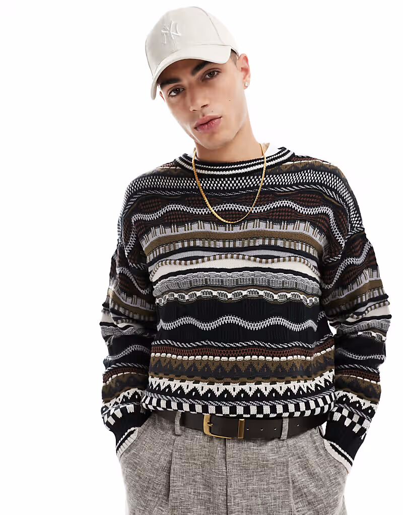 

Трикотажный джемпер Cotton On Vintage Mix в черно-коричневом цвете