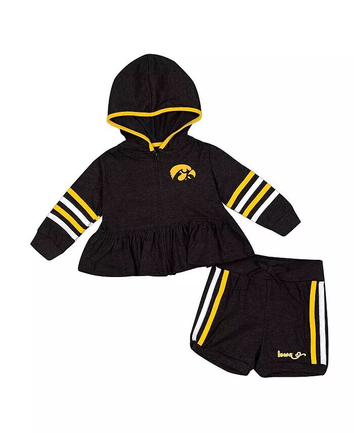 

Комплект из толстовки с капюшоном и шорт Iowa Hawkeyes Spoonful на молнии для девочек, черный Colosseum