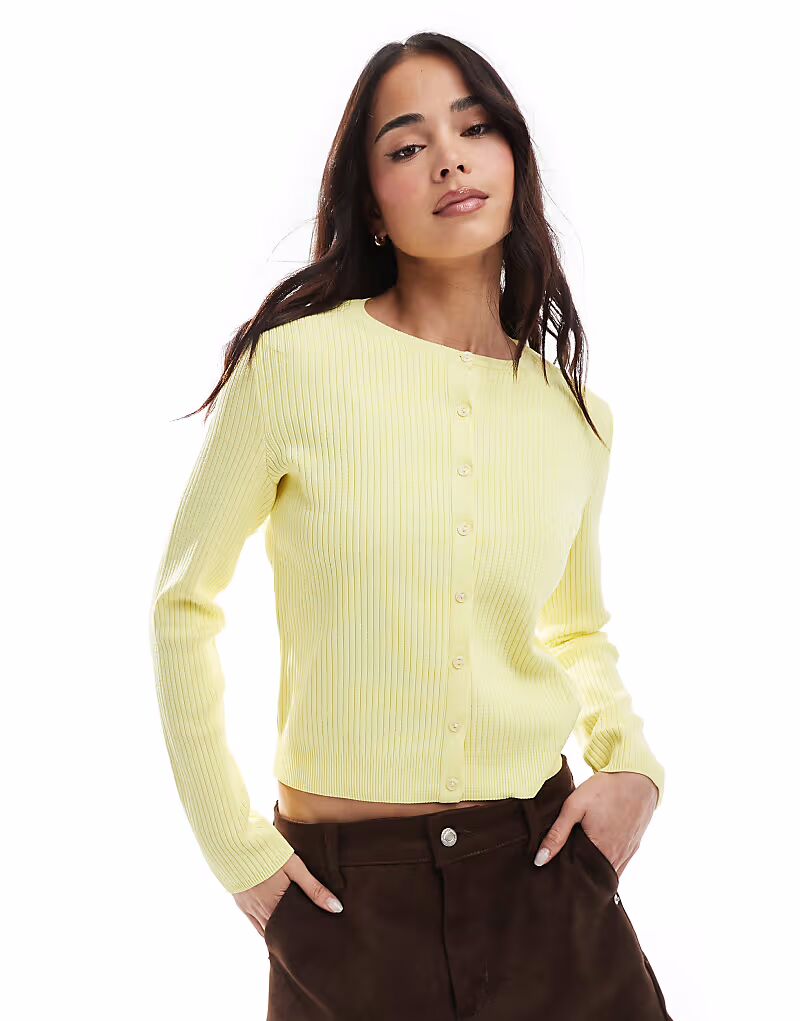 

Вязаный кардиган ASOS DESIGN молочно-желтого цвета