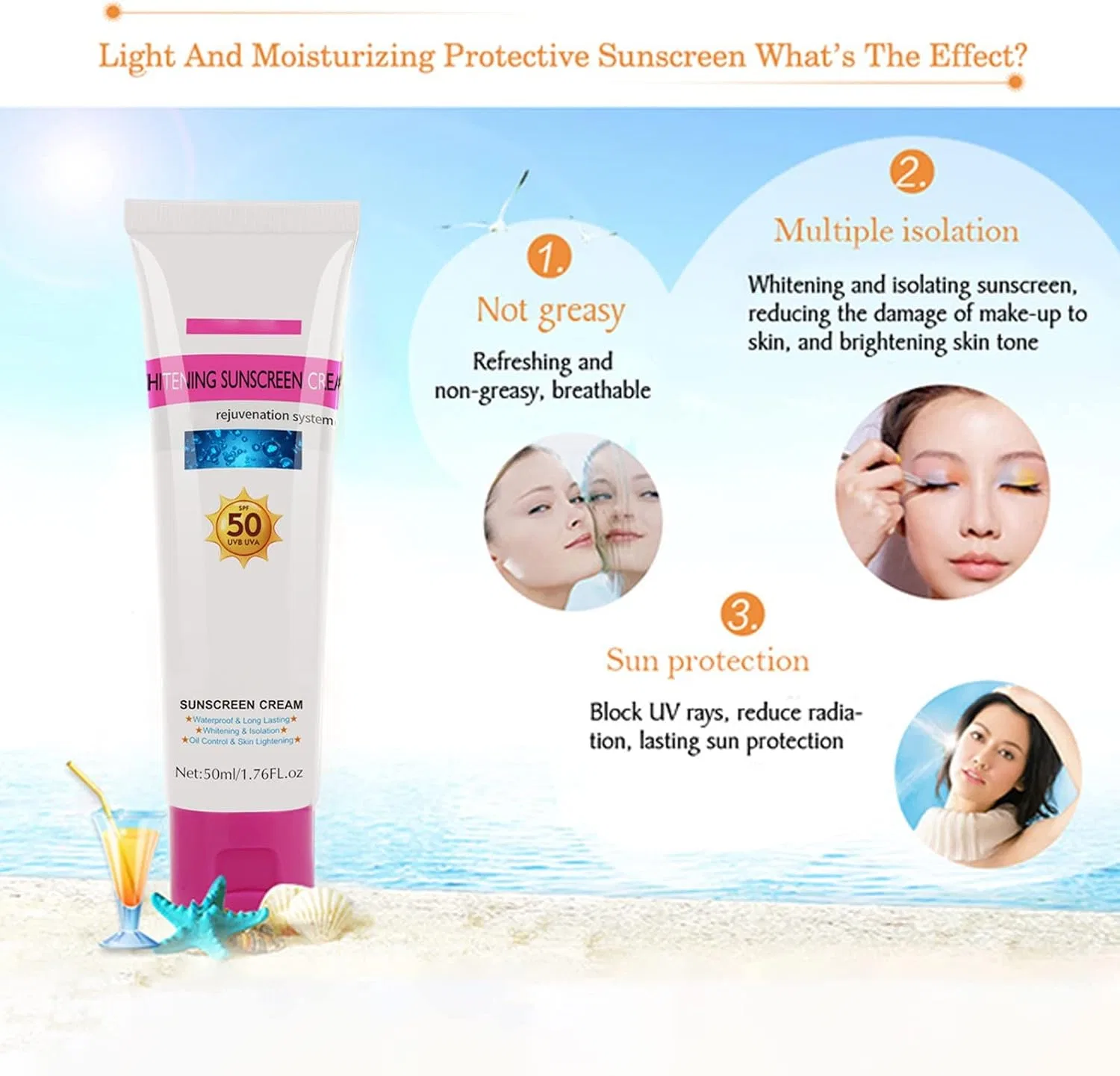 Солнцезащитный крем Kojicacid SPF 50+ увлажняющий осветляющий 50 мл белый Generic — фото 2