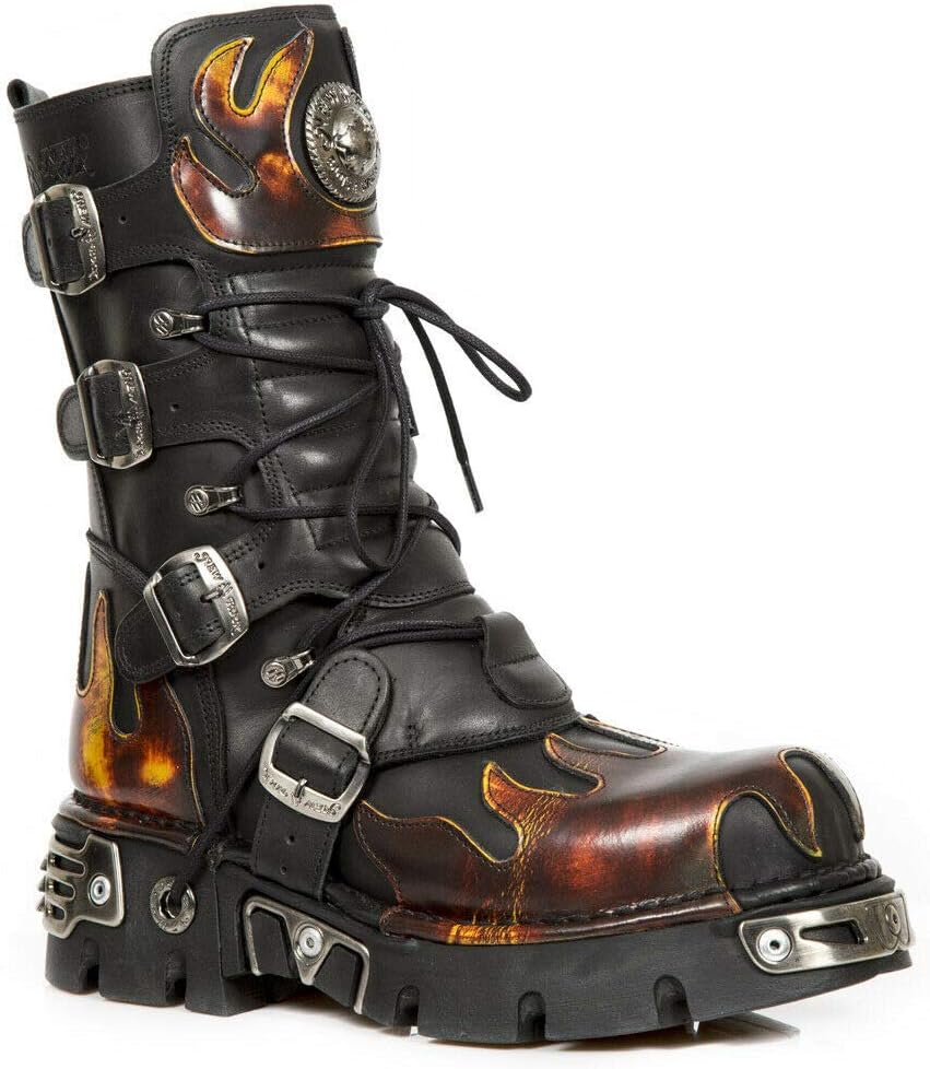 Ботинки New Rock Newrock 591-S1 Red Flame из черной кожи с металлическими элементами в стиле хэви-панк и готика, черный — фото 3