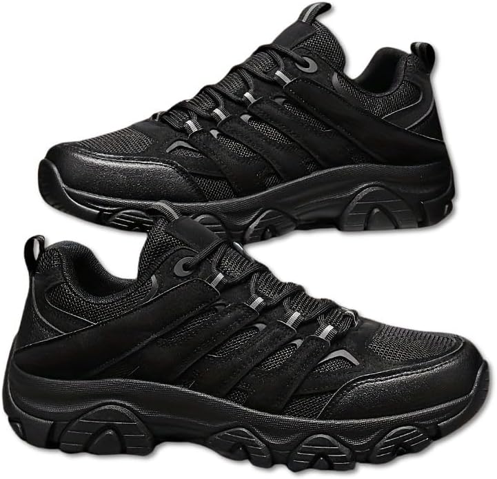 

Мужские ретро винтажные походные кроссовки - дышащие низкие кроссовки для активного отдыха с верхом из ПУ/ткани, тренировочная обувь, прочная конструкция, универсальная обувь для активного образа жизни Minlaidian, черный