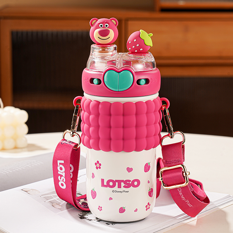 Детский термос Strawberry Bear Disney «Double Drink», 520 мл, Lotso + мягкая игрушка, ершик, наклейки, пакет — фото 4