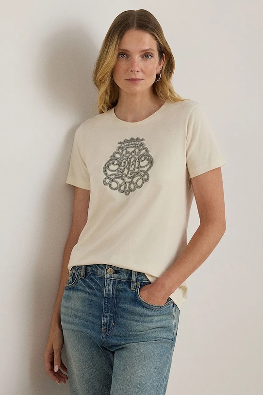 

Хлопковая футболка Lauren Ralph Lauren, бежевый