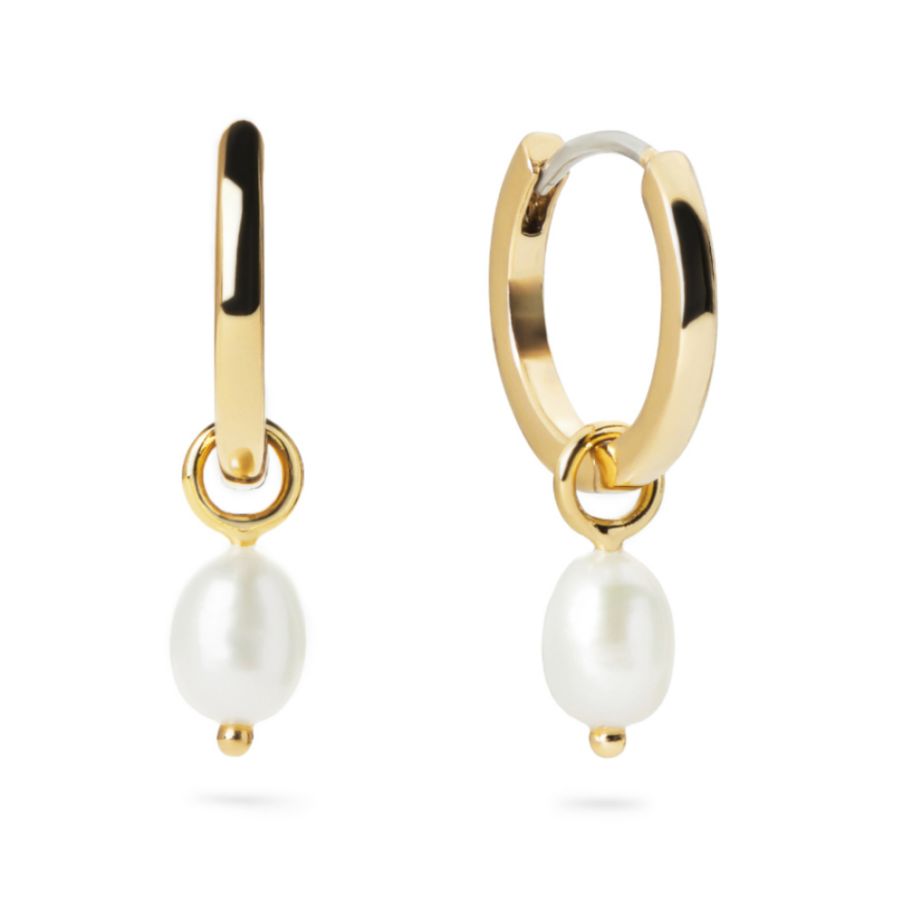 

Серьги-кольца Pearl Huggie Hoops - Frida Ana Luisa, Gold, gold, pearl