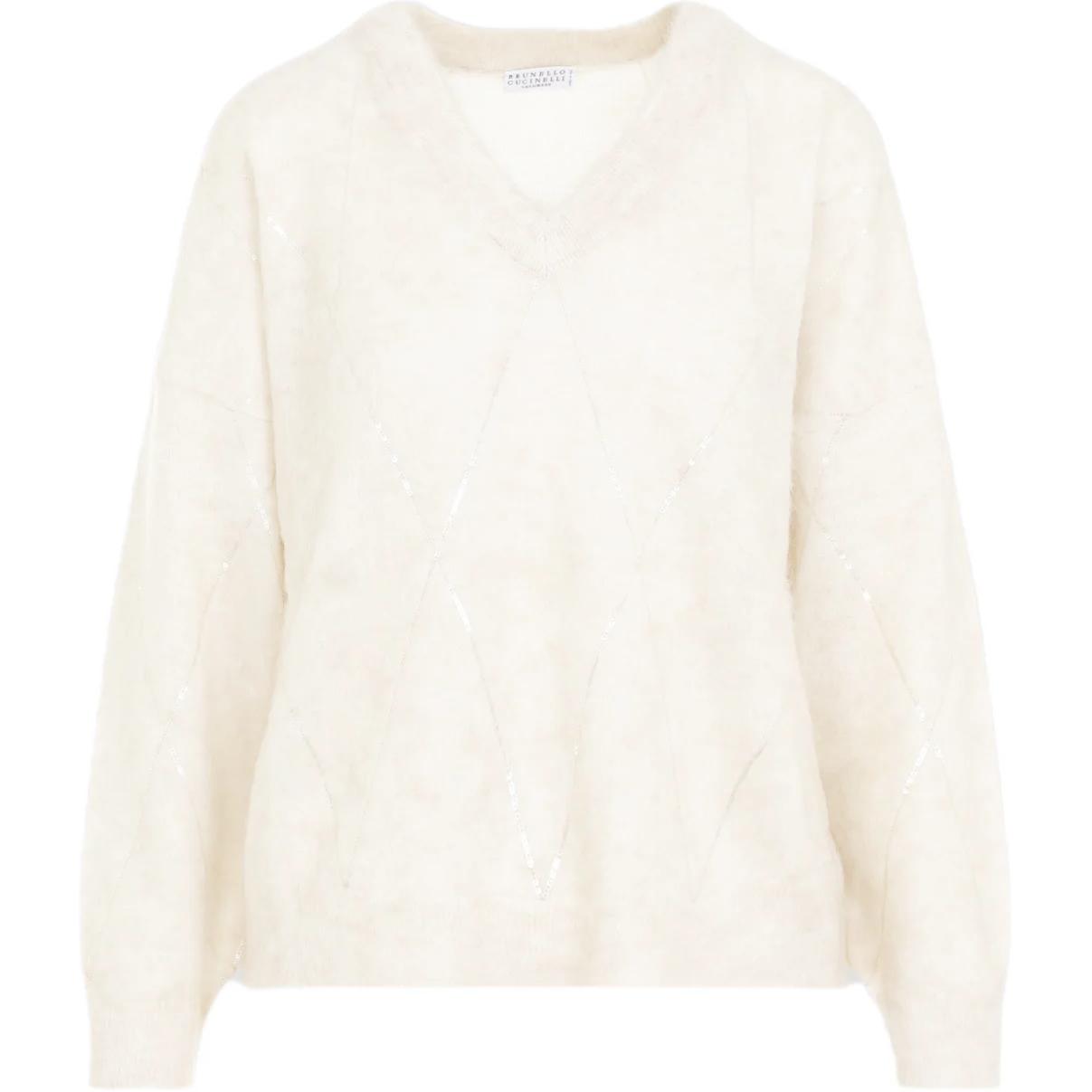 

Джемпер с V-образным вырезом Brunello Cucinelli, экрю