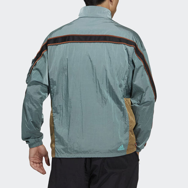 Куртка sports stand collar cardigan jacket yellow green colorblock Adidas, желтый — фото 3