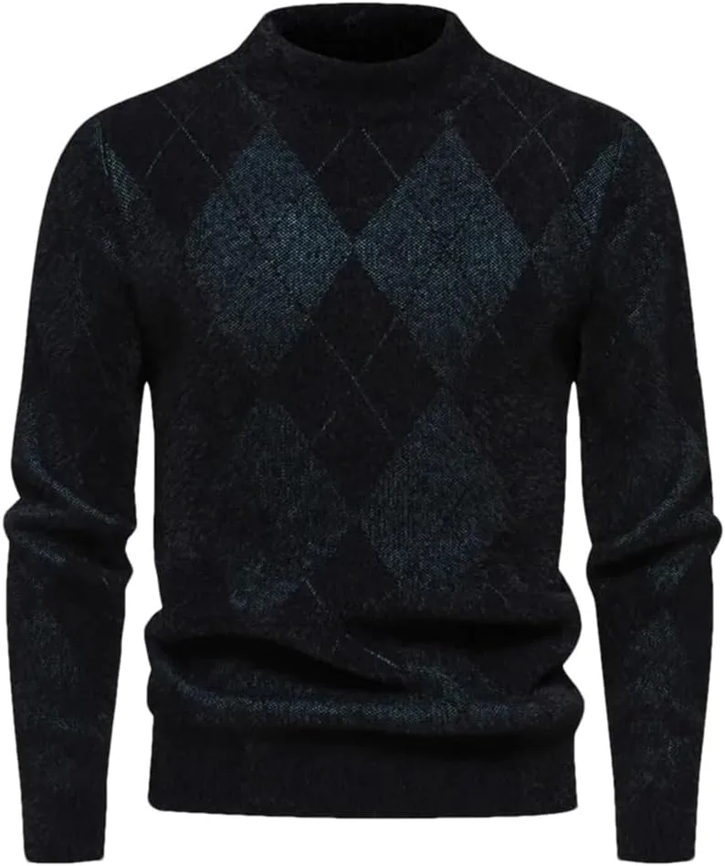 

Мужской свитер с круглым вырезом и ромбовидной вязкой