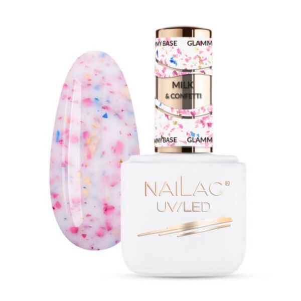 

Резиновая основа Milk&Confetti, 7 мл Nailac Glammy base, цвет milk&confetti