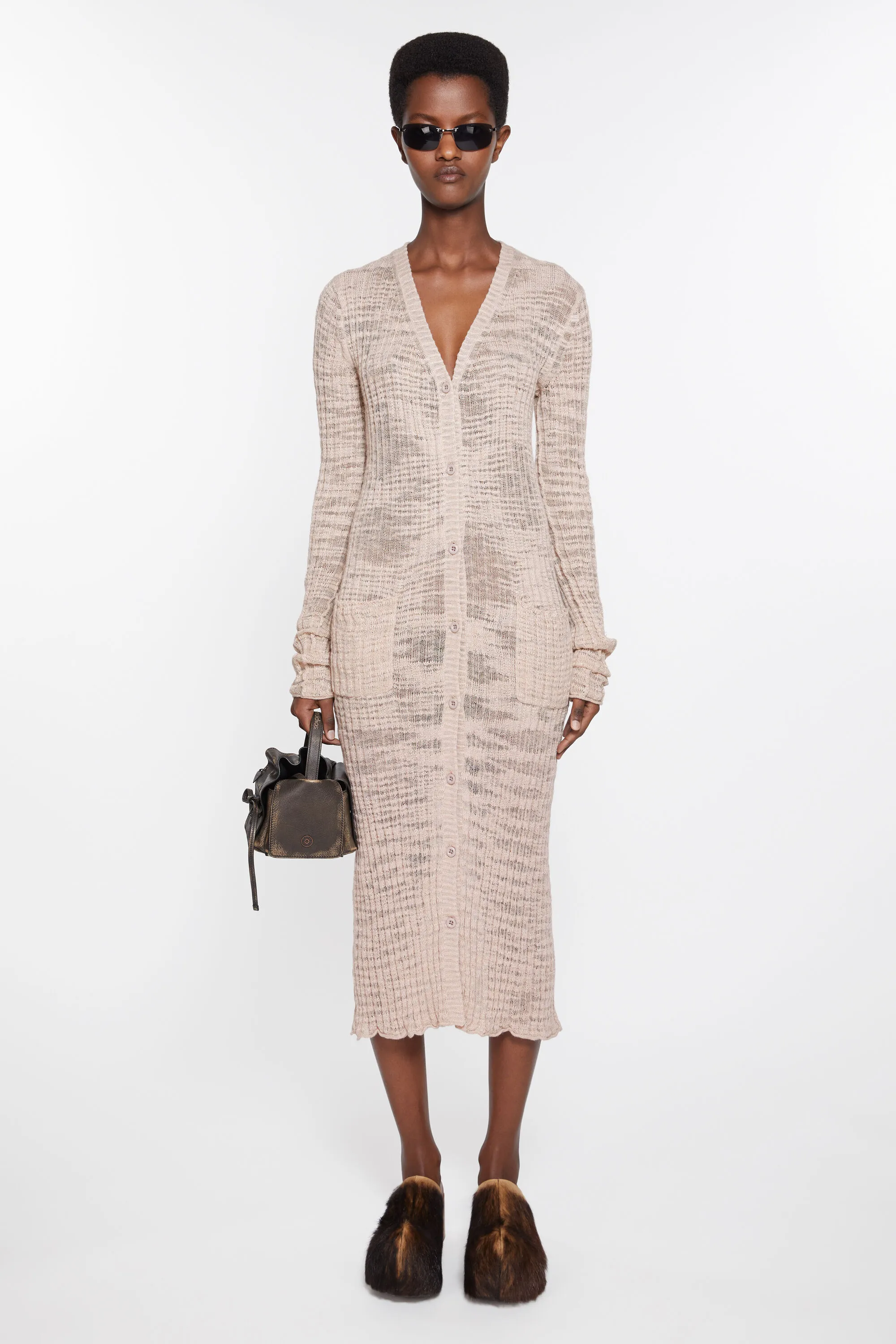 

Кардиган в рубчик Acne Studios, пыльно-розовый