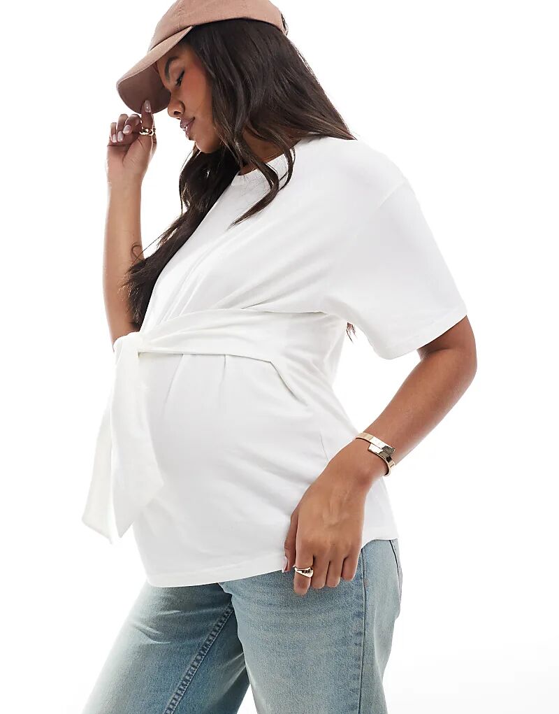 

Футболка для беременных Mamalicious Maternity с завязкой спереди белого цвета Mama.licious