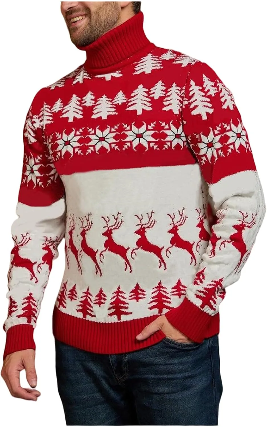 

Свитер мужской вязаный с оленями и снежинками Mmoneyake