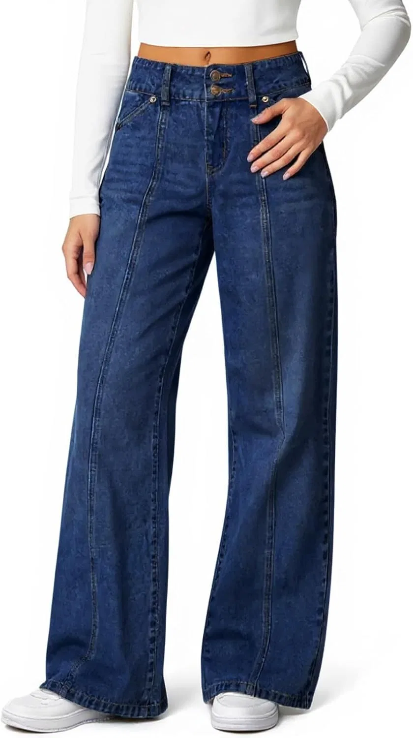 Джинсы с завышенной талией, Wide Leg Jeans, B03 Dark Blue — фото 2
