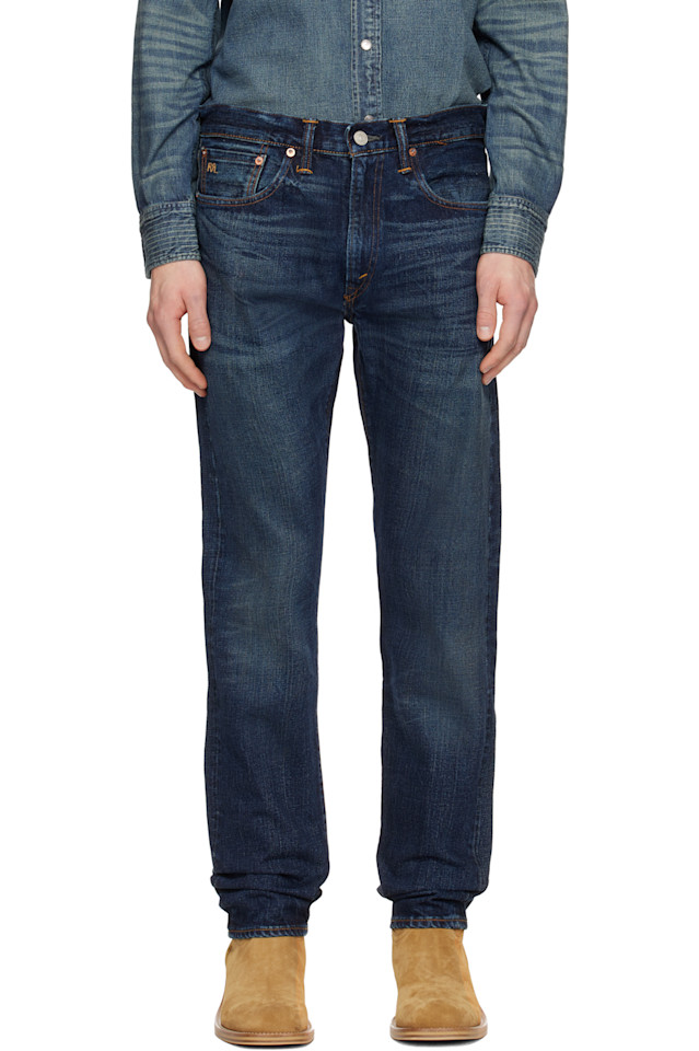 

Rrl Синие джинсы Bayview с высокой кромкой и зауженными штанинами