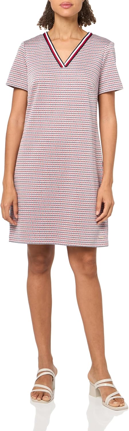 

Женское платье-трапеция Tommy Hilfiger с полосками и V-образным вырезом, короткими рукавами, Red Multi