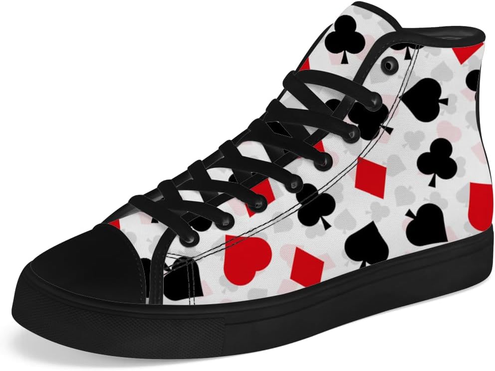 

Кеды Chebing Poker High Top из холщовой ткани с рисунком карт, высокие кеды на шнуровке, повседневная обувь, подарок для мужчин и женщин, белый/черный/красный