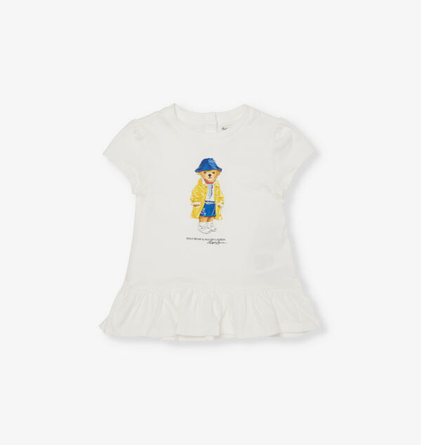 

Футболка из хлопкового джерси с принтом медведя для девочки Polo Ralph Lauren, белый