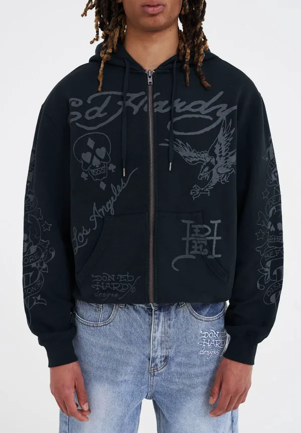 

Толстовка на молнии «смерть прежде моно» Ed Hardy, Washed Black, Черный, Толстовка на молнии «смерть прежде моно» Ed Hardy, Washed Black