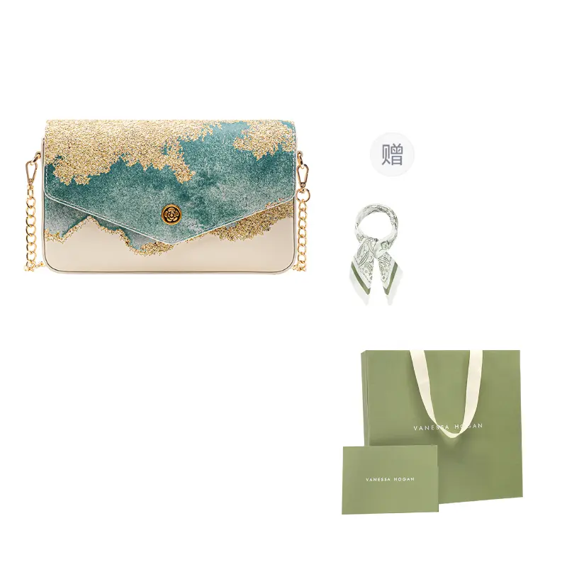 

VANESSA HOGAN Кожаная сумка через плечо на цепочке конверт, Deep sea envelope bag + white + printed square scarf + gift set