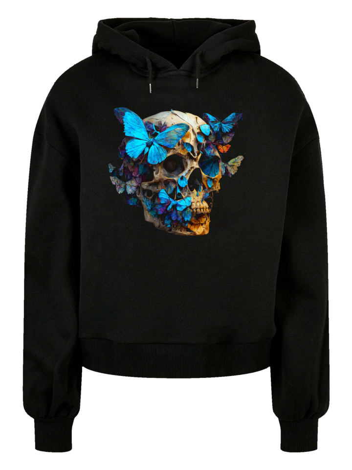 

Толстовка свободного кроя из органического материала с рисунком черепа и бабочки, цвет черный F4NT4STIC