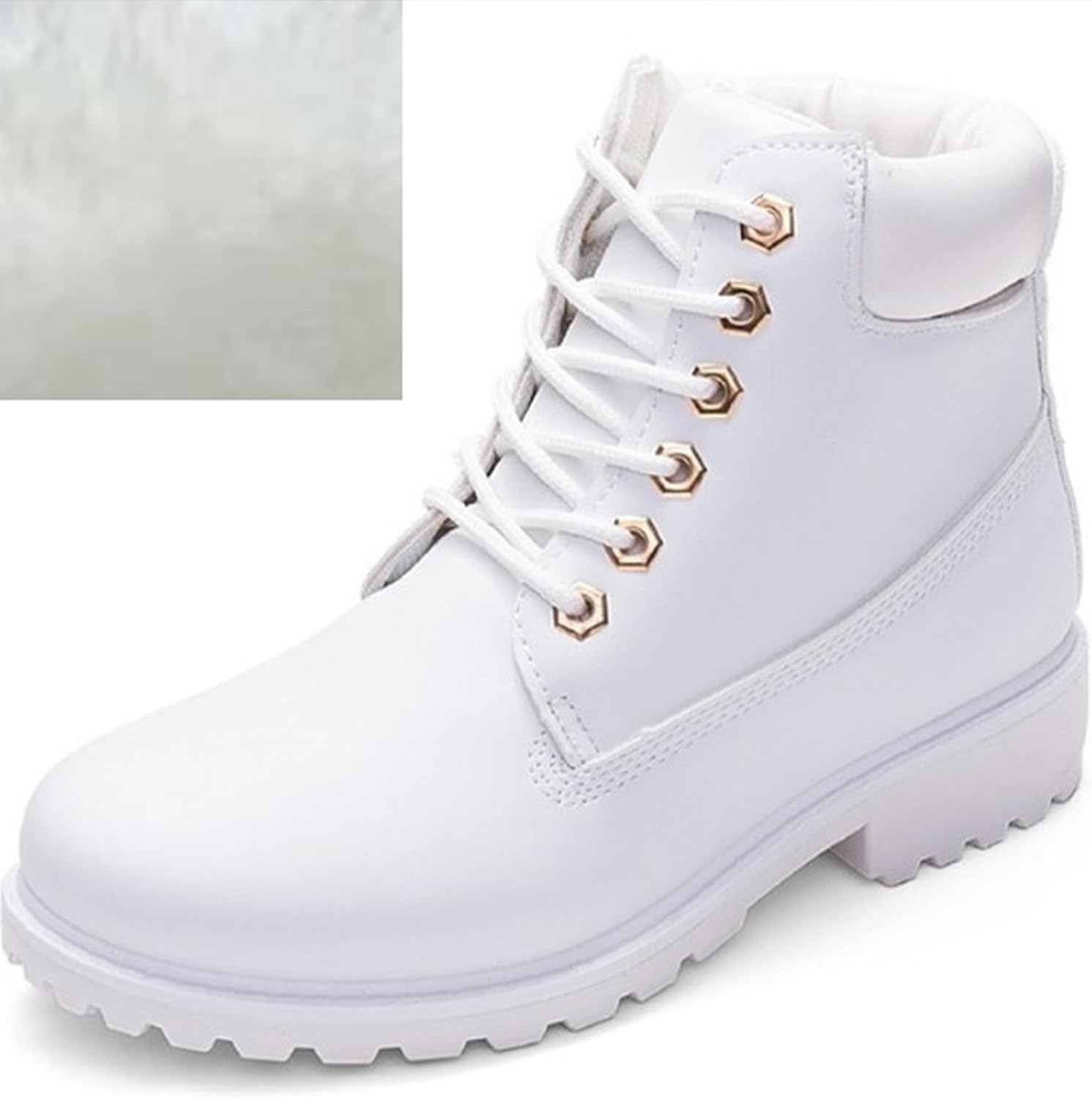 Водонепроницаемые туристические ботинки для женщин и мужчин с теплой меховой подкладкой, шнуровкой, противоскользящие, легкие, средние по высоте, с высоким голенищем, для снега, дышащие, для пешего туризма и треккинга Generic, белый — фото 3
