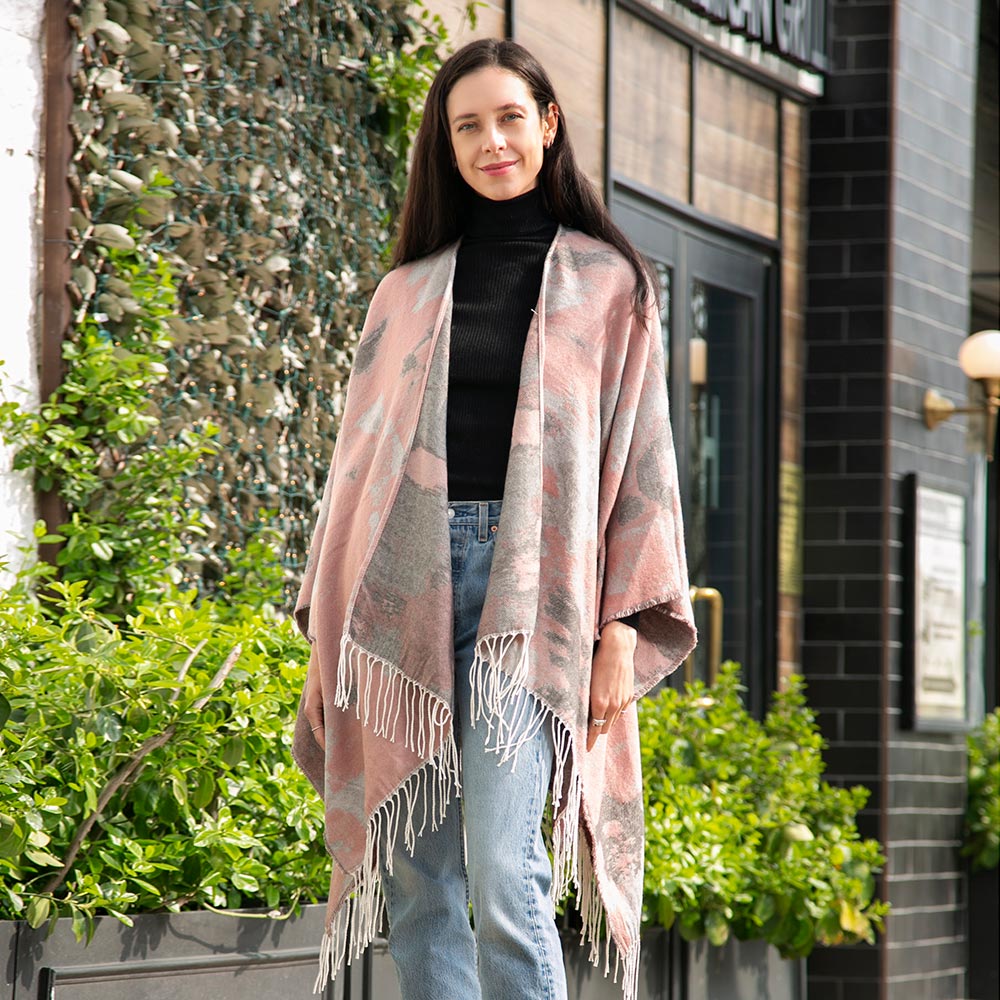 

Пончо с узорчатой бахромой TRUEDAMES, розовый