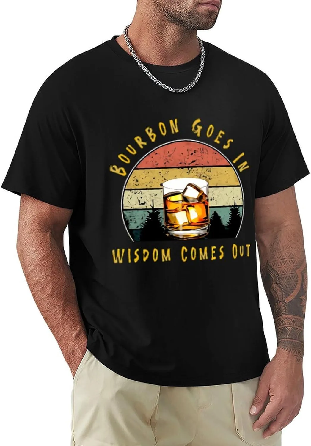 Мужская классическая футболка Bourbon Goes in Wisdom Comes Out