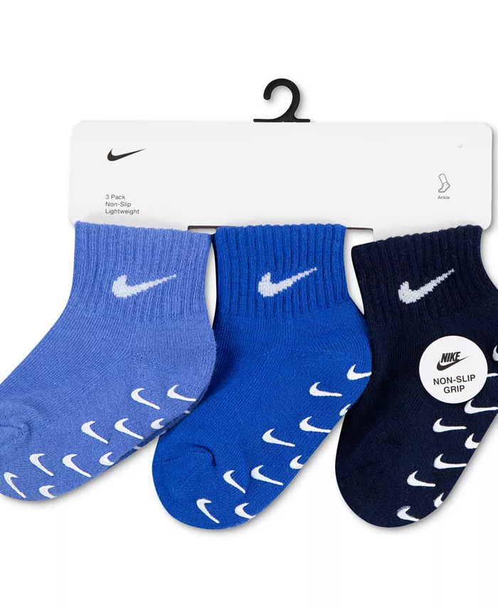 Детские носки с логотипом и противоскользящей подошвой, 3 пары Nike, синий — фото 3