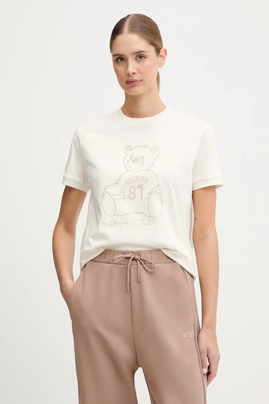 

Хлопковая футболка Guess, бежевый