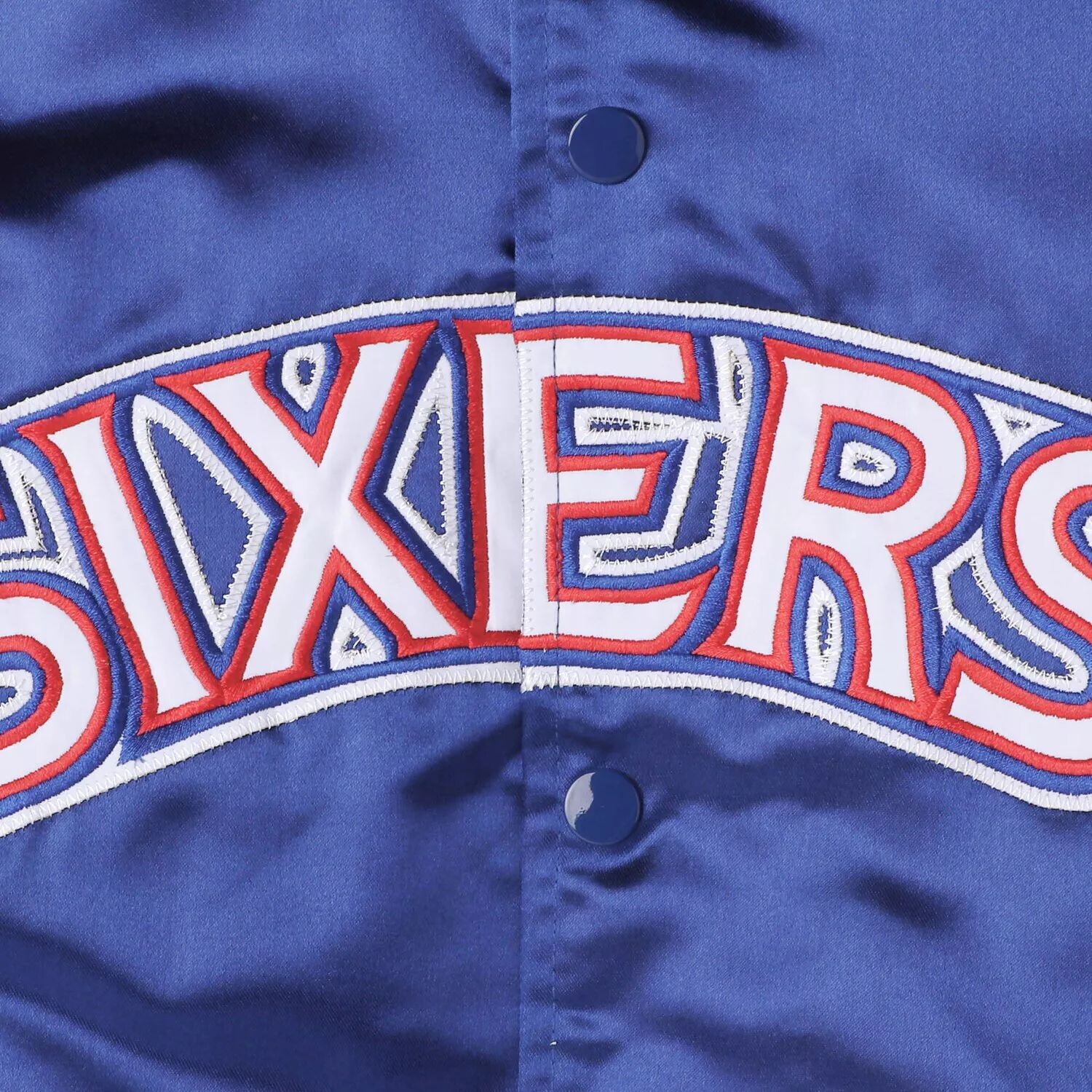 Молодежная куртка Mitchell & Ness Royal Philadelphia 76ers из лиственных пород классического атласного реглан на кнопках Unbranded — фото 4