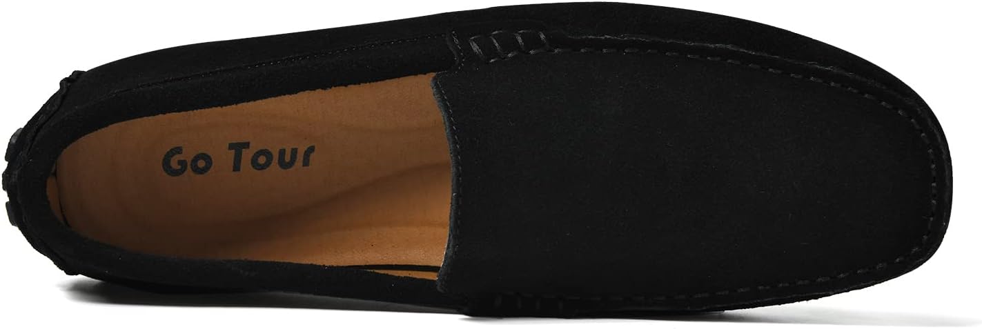 Go Tour Mens Handmade Suede Leather Casual Loafers Shoes, A Black — фото 3