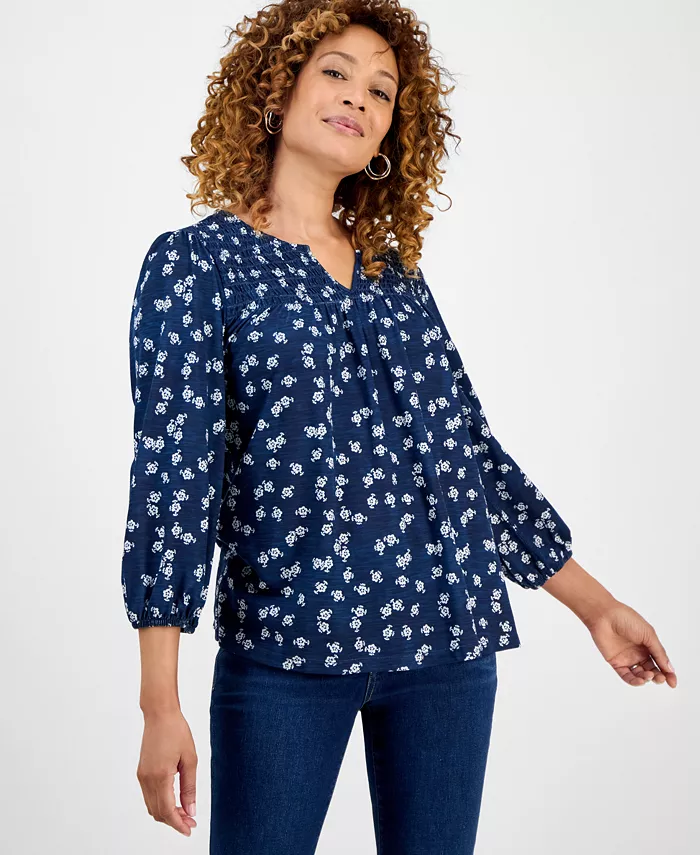 

Женский трикотажный топ с рукавами 3/4 Style & Co, синий