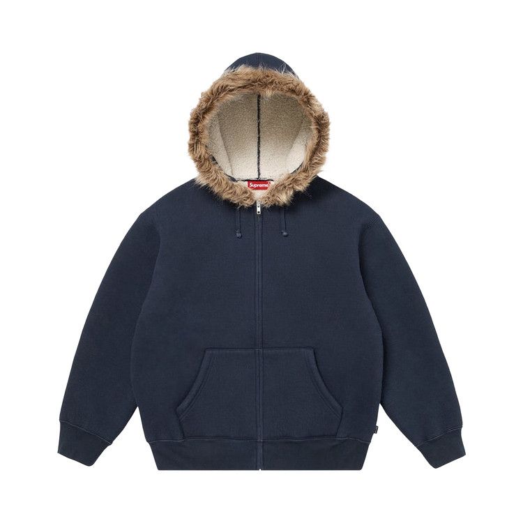 Толстовка Supreme Faux Fur Zip Up Hooded Sweatshirt, Navy — фото 2
