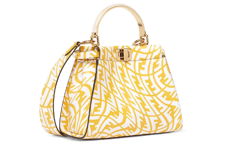 FENDI Peekaboo Calfskin Handbag, Shoulder Bag, Crossbody Bag Mini Women's Yellow — фото 2