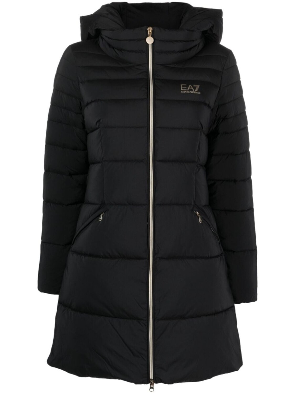 

Пуховик с капюшоном и логотипом Ea7 Emporio Armani, черный