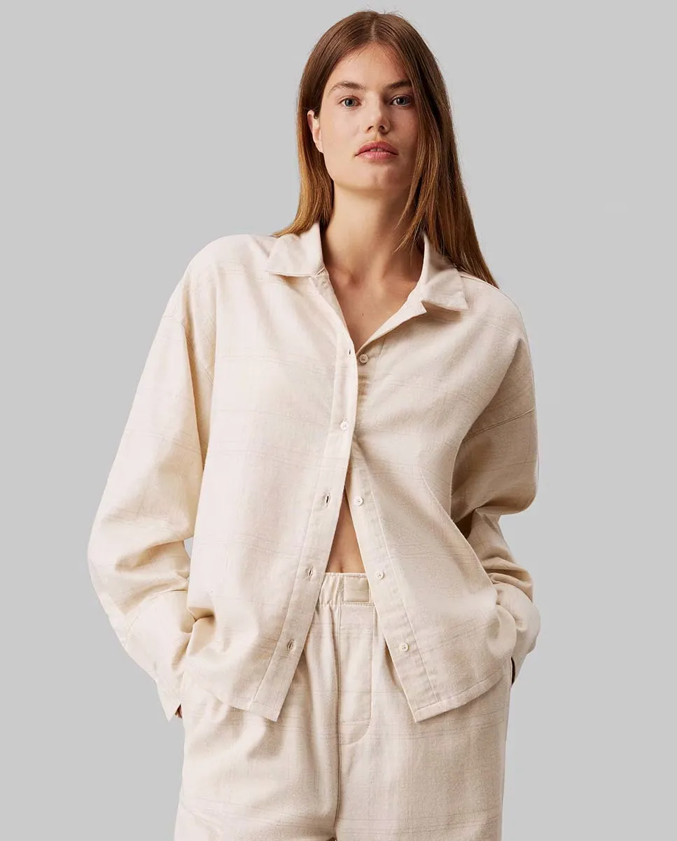 

Пижамный топ на пуговицах с длинными рукавами — фланель для сна Calvin Klein, белый