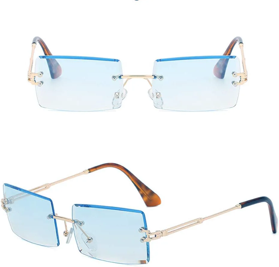 

Солнцезащитные очки без оправы прямоугольной формы для женщин, квадратные модные очки без оправы, маленькие винтажные очки-баффы для мужчин HEPTAGRAM 7, Blue02